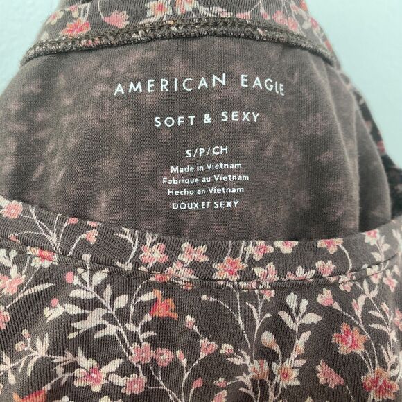 Vintage Y2K Tank Top American Eagle Outfitter Small Brown Calico Print Knit Boho - Picture 8 of 10